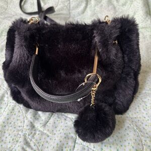 Luxurious Black Faux Fur Handbag